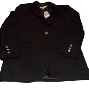 Micheal Kors  size 6 black classic one button blazer gold MK buttons NWT